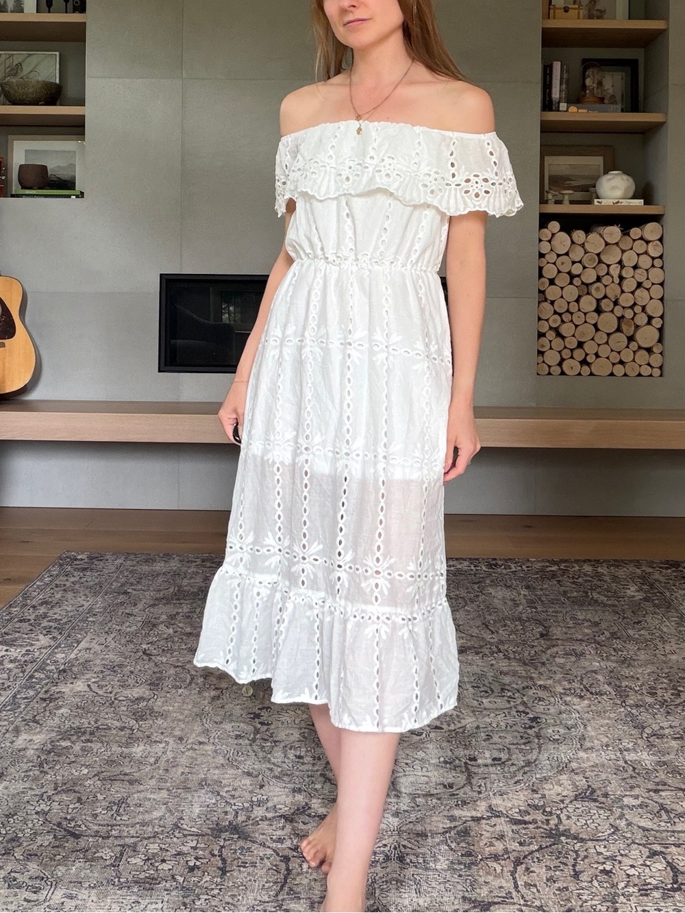 Nwt Morrisday Off-Shoulder White Eyelet Midi Dress